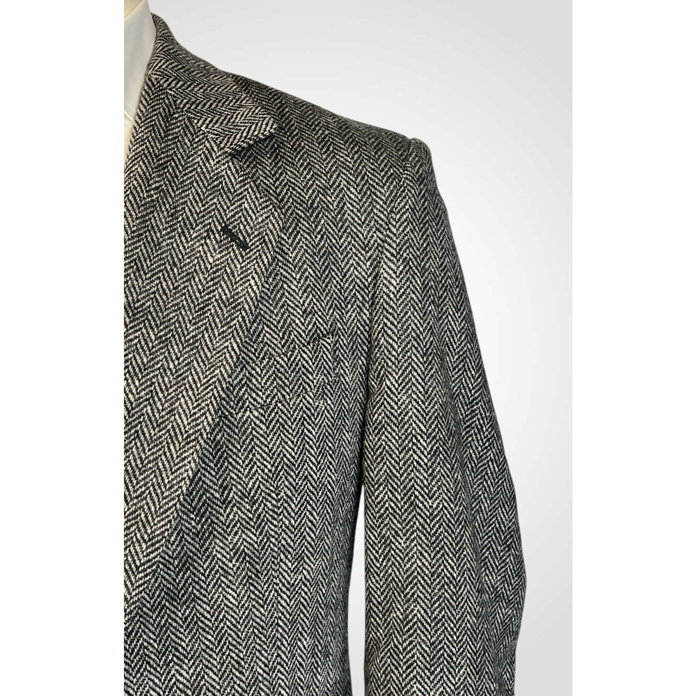 Vintage Tweed Herringbone Robert Stack 42L Gray Wool Sport Coat - Picture 9 of 16